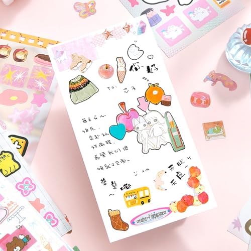 20 Sheets INS Style Cute Cartoon Sticker Book – Kawaii Stickers for Journaling Junk Journal Scrapbooking Planner DIY Crafts
