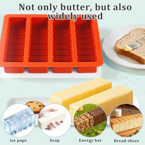 2Pcs Silicone Butter Tray with Lid, Non-Stick Silicone Butter Mold with Lid for Making Butter, Standard Butter Mold Size for Homemade Butter (Large with Scale Markings(Lid))