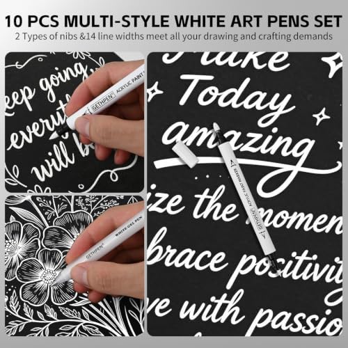 GETHPEN White Ink Pens Set, Gel Pen & Dual-Tip Acrylic Markers 10 Pack