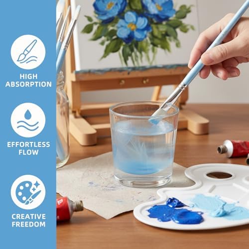 12 Pcs Flat Professional Artist Watercolor Paint Brush Set, Blue