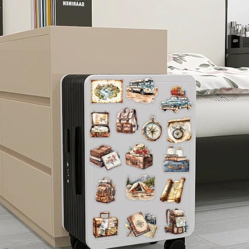 50PCS Vintage Travel Adventure Clear Scrapbook Stickers – Retro Outdoor Expedition Aesthetic, Waterproof Decorative Antique Decals for Journaling, Luggage, Laptop, Art Ablum Supplies