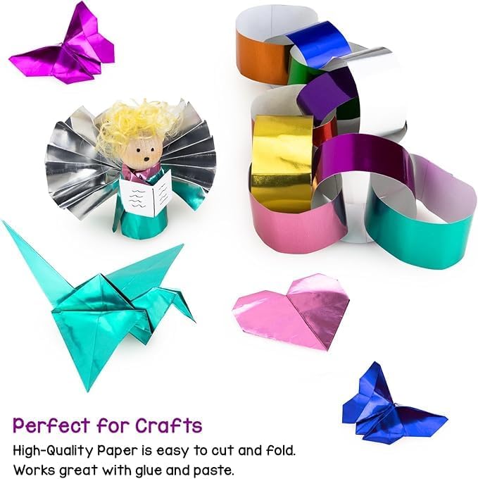 Hygloss Metallic Foil Paper - 24 Sheets 8 Assorted Metallic Foil Paper - 8.5x10 Inches - Ideal Foil Papers for Crafts - Shiny Craft Paper Sheets