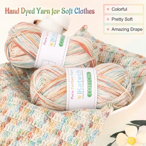 Katech 1OO% Variegated Cotton Yarn for Crocheting-2 Sport Weight Baby Yarns