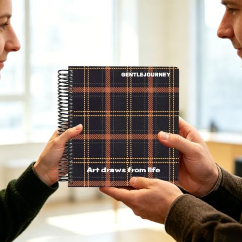 Hardcover Sketchbook,7.2"x8.3"Spiral Bound Drawing Pad,Black Grid