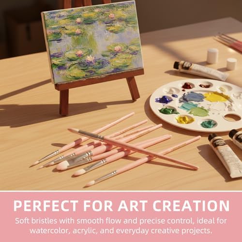 12 Pcs Filbert Professional Artist Watercolor Paint Brush Set, Pink