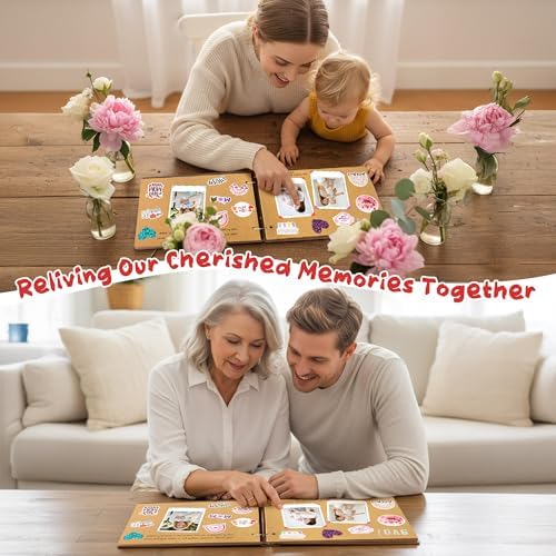 CY2SIDE Best Mom Ever Album Scrapbook - Mother’s Day Wooden Scrapbook Craft Kit, DIY Photo Memories Book with 30 Brown Pages Birthday Gift for Mother’s Day, DIY Handmade Scrapbook Gift for Mom Grandma