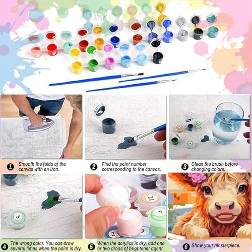 AALBLAC Cow Paint by Numbers for Adults- Highland Cow Paint by Numbers Kit for Adults Beginners,DIY Easy Acrylic Paint by Number Canvas for Home Wall Decor 16x16 inch