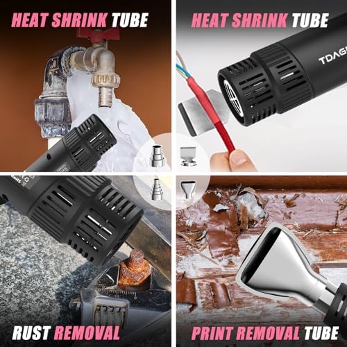1800W Craft Heat Gun (122℉-1202℉) with 4 Nozzles (Pink) | 1.5s fast heating tool with 2 airflow settings & overload protection for precise resin DIY, PVC shrink tubing & vinyl wrap.