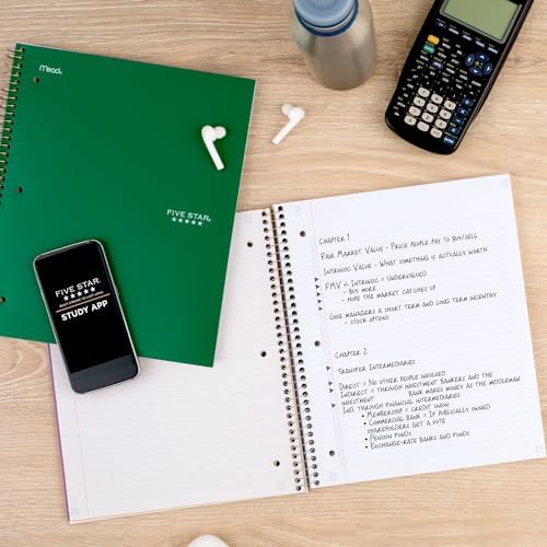 Five Star Spiral Notebook + Study App, 5 Subject, College Ruled Paper, 8-1/2" x 11", 200 Sheets, Fights Ink Bleed, Water Resistant Cover, Forest Green (72079) (Pack of 6)