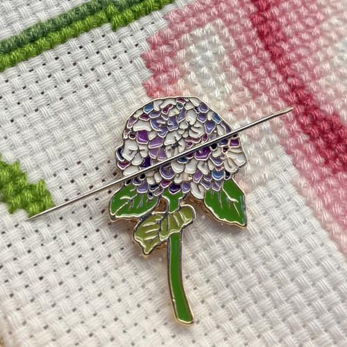 Needle Minder for Keeping Sewing & Embroidery Needles – Magnetic Needlepoint Holder, Cross Stitch Supplies – Secure & Decorative Needle Minders for Stitching & Crafting (Purple Hydrangea)
