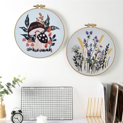 Esffaci Embroidery Starter Kit for Adult Beginner with Flowers Pattern Hand Embroidery Set with Cloth Hoop Needle Threader Floss and Instruction