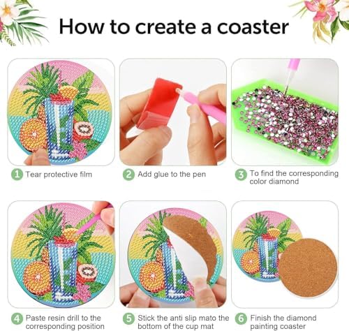 8 Pcs Diamond Art Coaster Kit for Adult with Holder, Diamond Coasters 4x4in