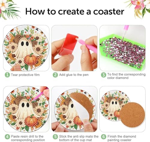 8 Pcs Diamond Art Coasters Kit for Adult with Holder, Diamond Coaster 4x4in