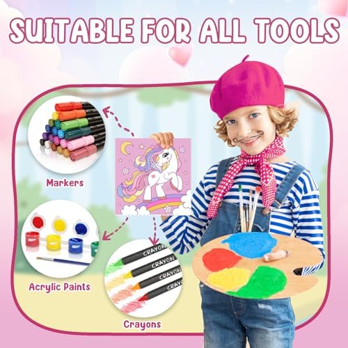 CONDA 12 Pcs Pre Drawn Canvas to Paint 6x6 Inch, Animal Pre Printed Canvas for Painting with 12 Acrylic Paint Sets and 12 Brushes for Kids Beginners Students, DIY Paint Art Supplies