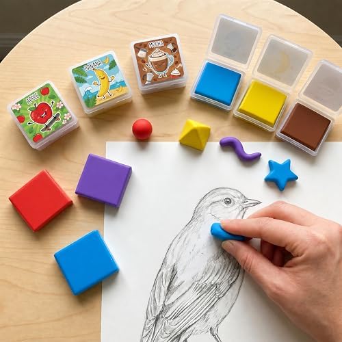 24 pcs Scented Kneaded Erasers Set, Kneadable Art Erasers in Individual Plastic Cases, Soft Moldable Drawing Eraser for Sketching, Charcoal, Graphite, Clean Erasing Stationery (24, Pizza Theme)
