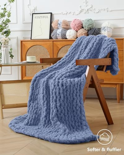 Cozyful Chunky Yarn for Hand Knitting, #9 Thick Jumbo Big Chunky Yarn for Crocheting, Super Chunky Knit Blanket Yarns, Large Chunky Chenille Yarns, 8 Pack (30 yds 8 oz Each Skein), Blue Gray