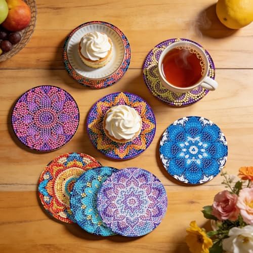 Leatrice 8pcs Mandala Diamond Art Coasters Diamond Painting Kits for Adults