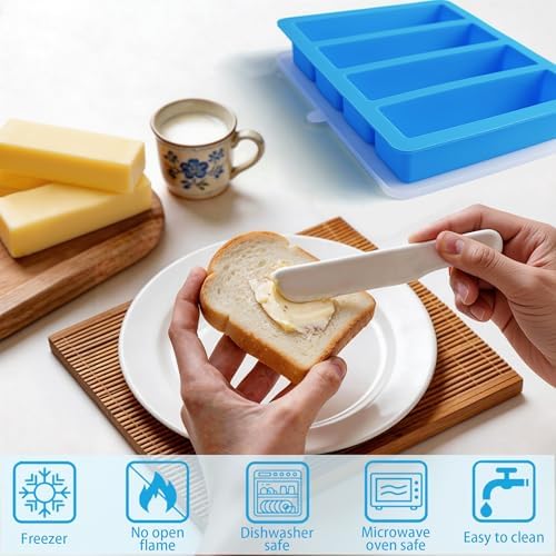 Sidosir 2 Pcs Butter Silicone Mold with Lid, Non-Stick Butter Mold Tray with Unscaled for Chocolate, Energy Bars, Cake, Ice, Butter Mold for Homemade Butter