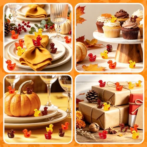 JUNEBRUSHS 50Pcs Fall Mini Resin Ducks Thanksgiving Miniature Figures