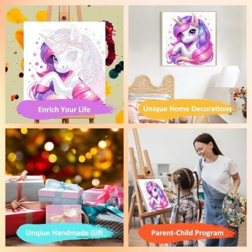 Mandun Unicorn Paint by Numbers Kit for Kids, 8x8 inch