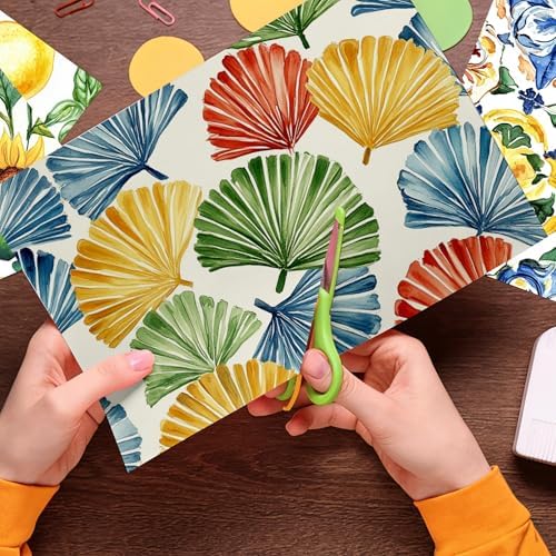 24 Sheets Watercolor Italian Tiles Scrapbook Paper, 12 Styles Watercolor Italy Tiles Seamless Patterns Decorative Craft Paper Folded Flat for Summer Card Making Photo Album Decor, 11.8'' x 11.8'