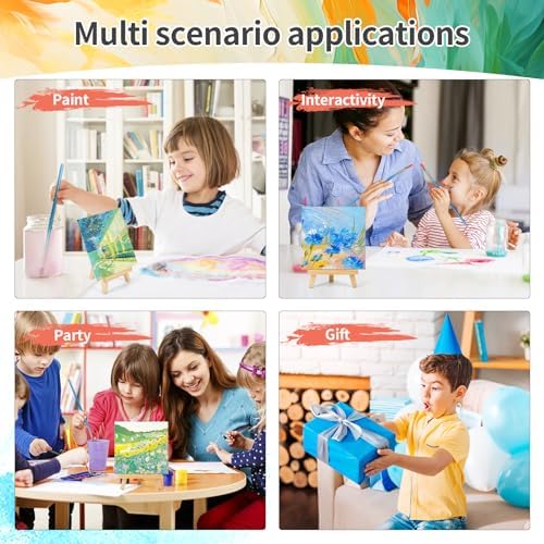 20 Pack 5.9In Canvas Boards for Painting, Art Canvas for Drawing with 10 Brushes & 5 Paint Trays, Mini Painting Canvas with Easel Set, Painting Kits for Adults Party