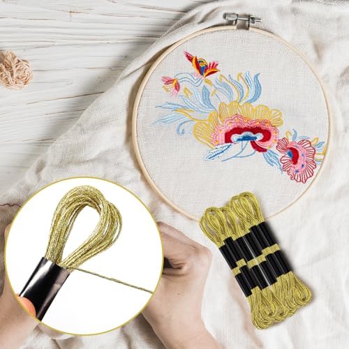 6 Skeins Embroidery Threads, Metallic Embroidery Floss (Gold)