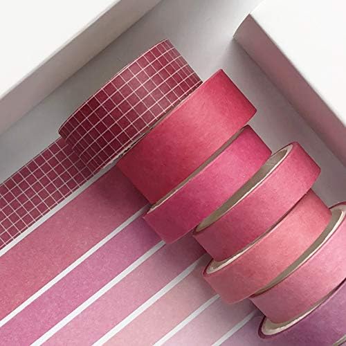 YUBBAEX 8 Rolls Basic Washi Tape Set Solid Color Grid Masking Decorative Tapes for Arts, DIY Crafts, Journals, Planners, Scrapbooking, Wrapping (Rosered)