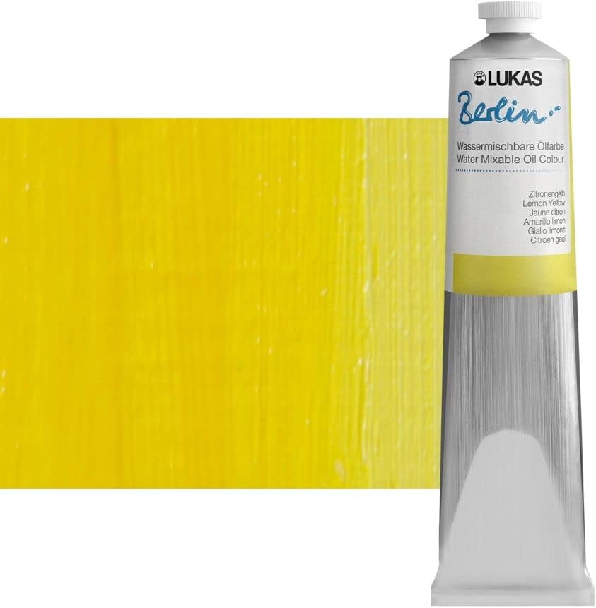 Lukas Berlin Pro Artists Water Mixable Oil Paint 200 ml Tube Lemon Yellow, Water Soluble, Lightfast Pigments, Quick Drying, Easy Clean-Up, Eco-Friendly, Professional Quality, 40 Color Range