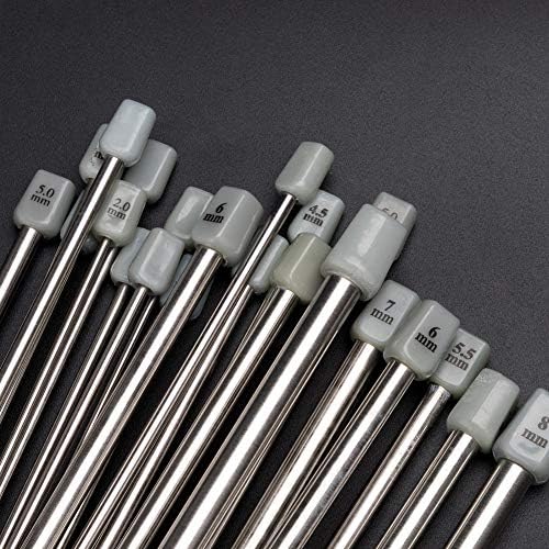 BCMRUN Knitting Needle Set, 22PCS 2mm(B)-8mm(L) Straight Single Pointed Stainless Steel Sweater Needles Set(11Pair-11 Size,9.8 inch) with Locking Stitch Makers Large-Eye Needles Measure Tape (36CM)