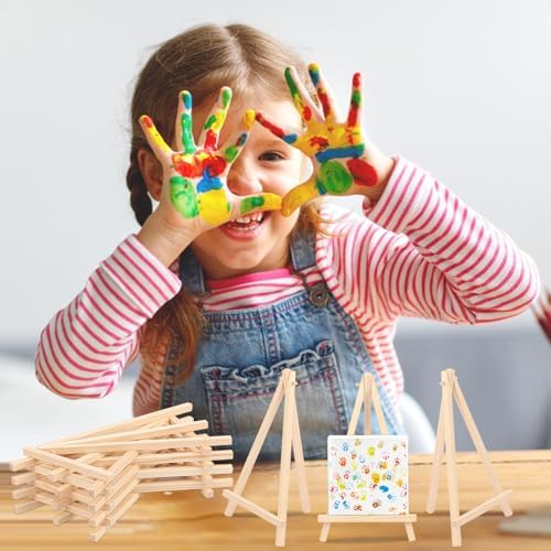 Yiksonyo 48 Pack 8 Inch Wooden Easel, Tabletop Wood Easels, Small Wooden Easel for Painting, Art, and Crafts