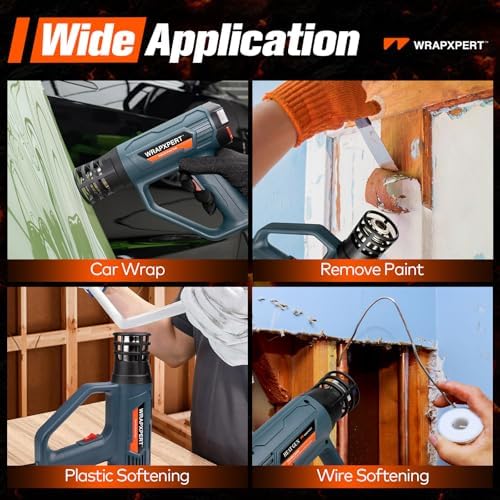 WRAPXPERT Heat Gun for Vinyl Wrap/Window Tint with Digital LCD 2000W 122℉-1202℉(50℃- 650℃) Variable Temperature Control Memory Function for Car Wrap, Crafts, Shrinking Tubing, Stripping Paint