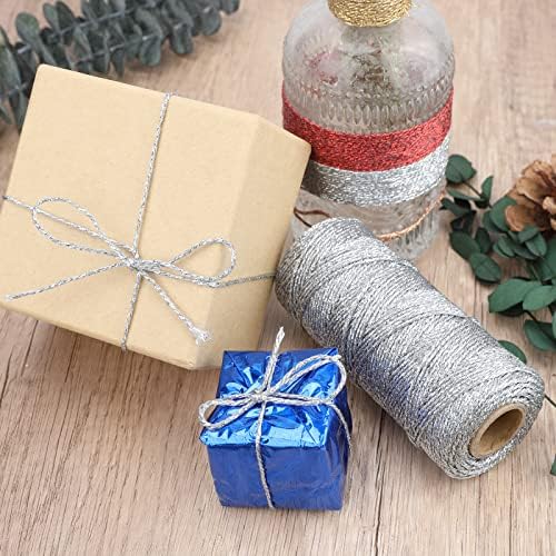 jijAcraft 656 Feet Gold and Silver String Twine - 1.5mm Metallic Ornament Thread Gift Wrapping - Inelastic Macrame Glitter Cord for Gift Wrapping, DIY Crafts, Bracelets