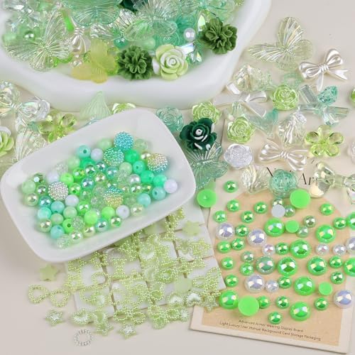 350 Pieces 3D Resin ABS Colorful Rose Flower Bows Butterfly Charms with Flatback Half Round Pearl Beads for Bracelet Earring Necklace Craft DIY Making Supplies