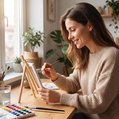4 Pcs Mini Canvas and Easel Set 4x4 Inch White Blank for Painting Kids