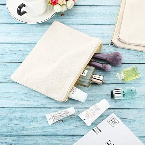 meekoo 16 Pcs Blank Canvas Zipper Pouch Makeup Bag,L;Beige