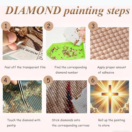 ckdiluy Cross Diamond Art Kits for Adults Beginners, 5D DIY Religious Cross Diamond Painting Kits, Full Round Drill Diamonds Dots Gem Art Crystal, Home Wall Decor 12X16 Inch