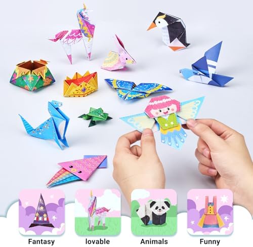 GAMENOTE Origami Kit for Kids Ages 8-12, 72 Fantasy Projects, 180 Sheets | Double-Sided Origami Paper with fantasy themes includes 168 patterned sheets, 12 solid practice sheets and video guides.