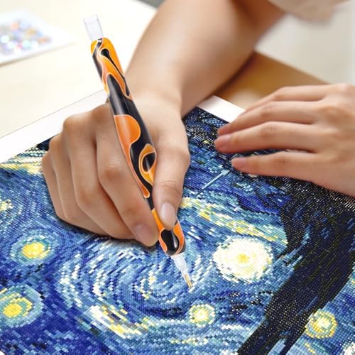 RaySoar Diamond Painting Art Drilling Dot Pen with Tips Nibs Placers Tool Accessories for Adults, Gem Rhinestone Picker Stylus Black Orange