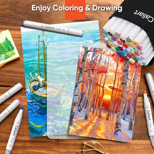 Caliart Alcohol Markers 41 Colors Fine & Chisel Dual Tip Coloring Markers | Permanent Sketch Art Markers Set for Beginners Artists Adult Coloring Books Drawing Illustration Painting School Art Supplies