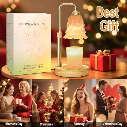XJZJY White Flower Candle Warmer Lamp with Timer, Birthday Gifts for Women | Dimmable wax melt warmer with 2 bulbs for jar candles, height adjustable,White tulip design, home decor, housewarming gifts