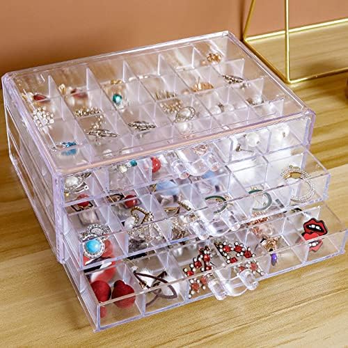 72 Grids Acrylic Organizer Box with 3 Drawers, Clear