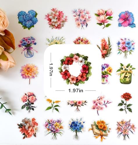 Ychsring Botanical Floral Stickers - 50 Pcs Clear PET Nature Plant Flower Stickers for Scrapbook, Journal, Junk Journal, Collage - Waterproof Transparent for Resin, Craft & Scrapbook Supplies