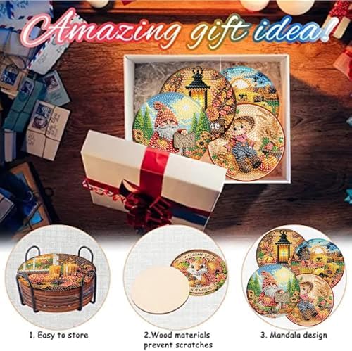 8 Pcs Fall Diamond Art Coasters Kits, Diamond Painting Coasters Kits 