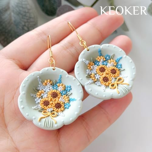 Keoker Scalloped Edge Plate Polymer Clay Cutters and Clay Earring Molds, 3D Plate Clay Molds, 6 Petal Edge Plate Shape Polymer Clay Earring Cutters