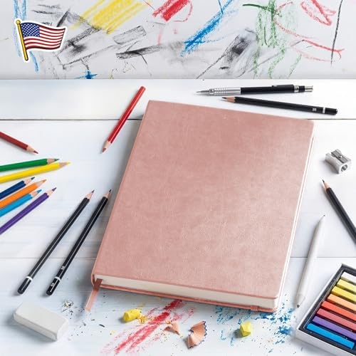 BROWNSTONE JOURNALS A4 Sketch Book Hardcover - 80 Sheets 100 GSM Paper | 8.5" x 11.5", Lay Flat, Vegan Leather Hardcover, Elastic Band, Back Pocket, Art Drawing Book for Adults & Students