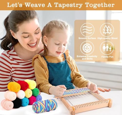 Weaving Loom for Kids,12 Colors Yarn 9.45"x11" Large Metal Bar Weaving Kit