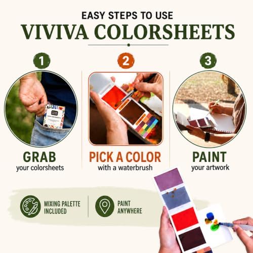 Viviva Watercolor Sheets - Spring 16 Colors, Travel Watercolor Paint Set