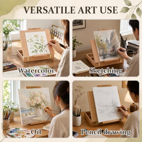 Falling in Art Portable Beech Wood Tabletop Art Easel Box