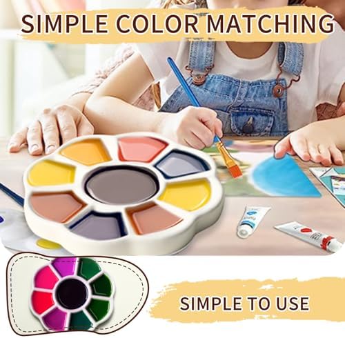 5" Porcelain Watercolor Palette - Plum Blossom Ceramic Artist Paint Palette with Mixing Tray for Painting and Craft Projects